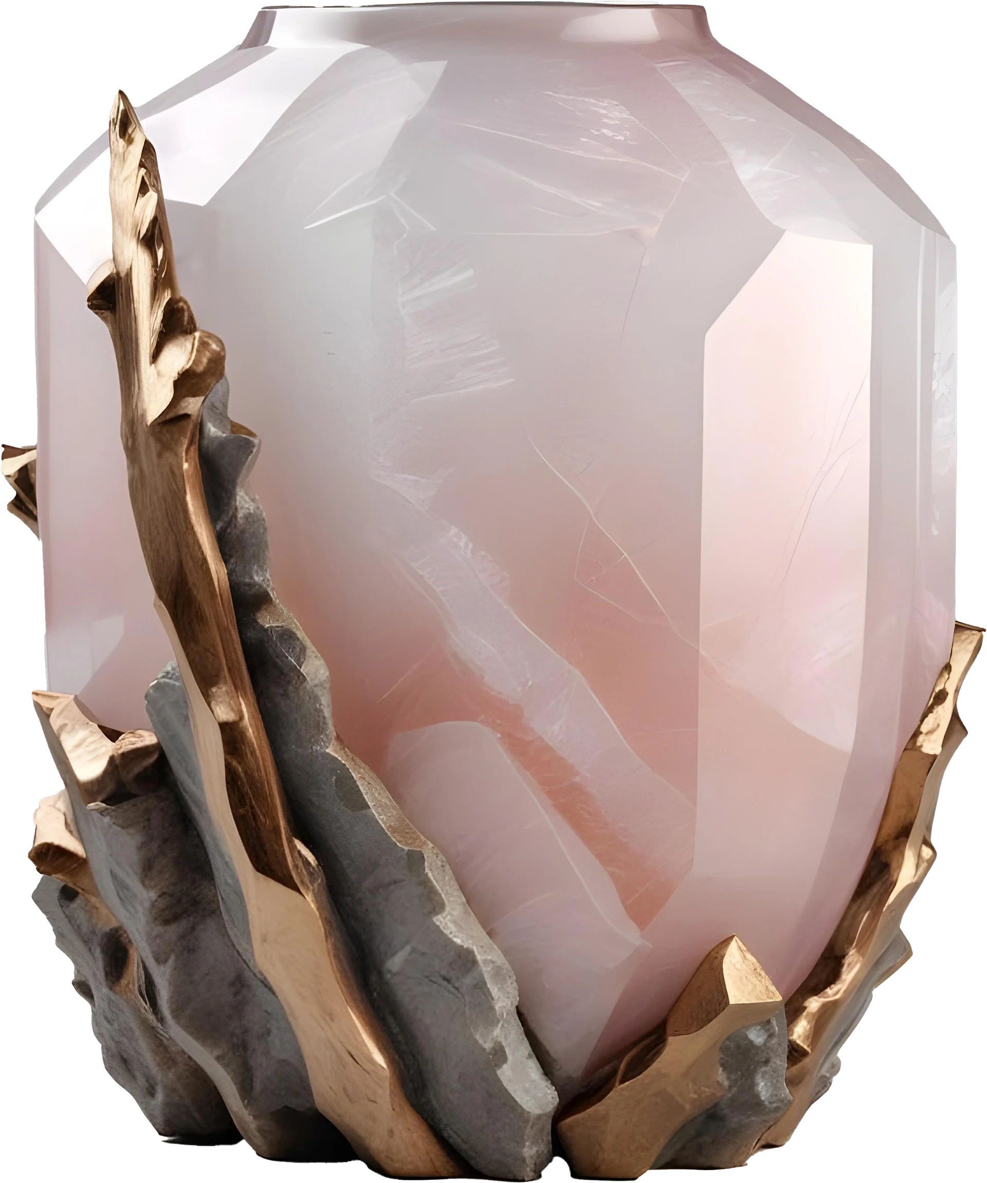 Ethereal Glow – Faceted Rose Quartz Vase PNG product image (1)