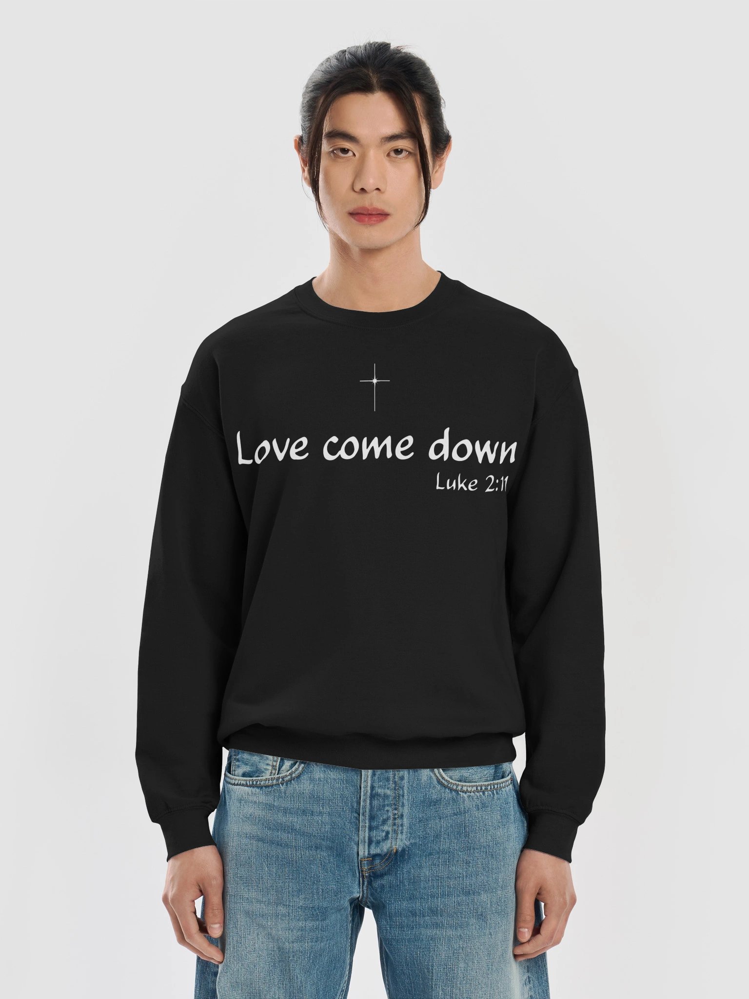Luke 2:11 Christian Christmas Sweatshirt - "Love Come Down" Nativity design for Women product image (4)
