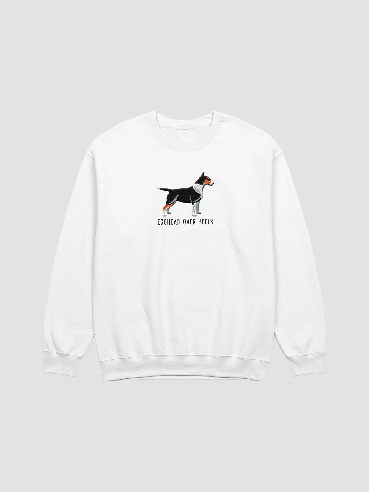 Egghead Over Heals Sweatshirt (Embroidered) of an English Bull Terrier(Tricolor) product image (3)