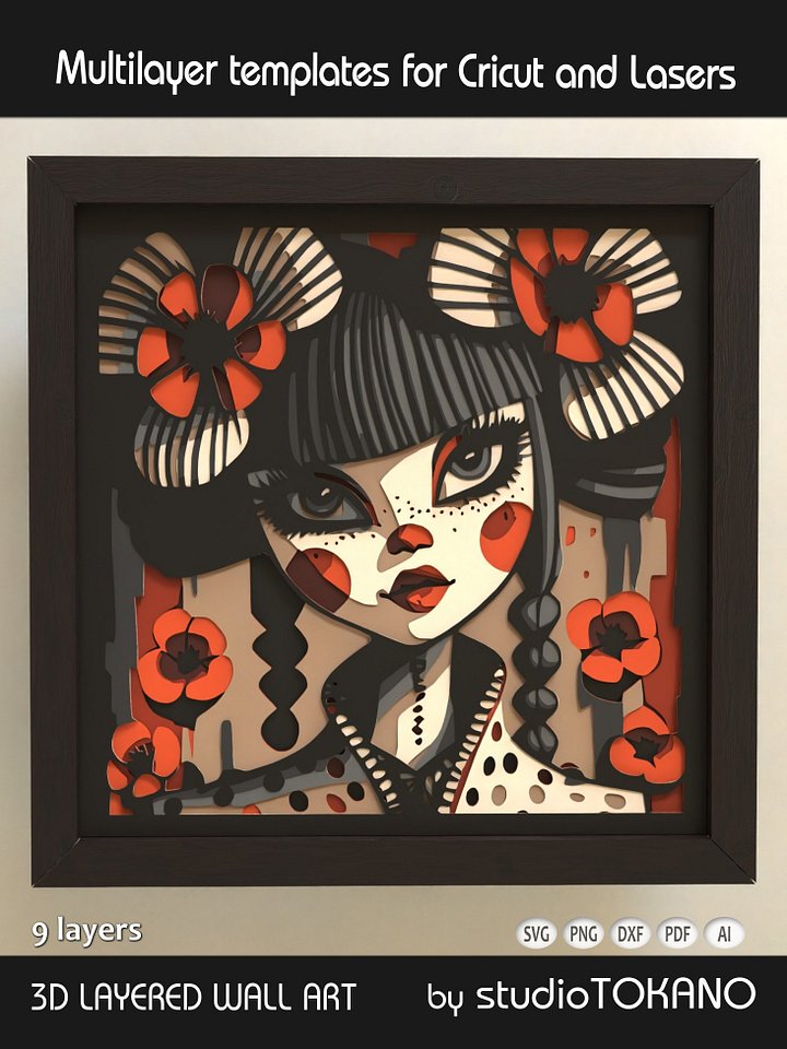 Poppy Girl 3D Shadow Box SVG product image (1)