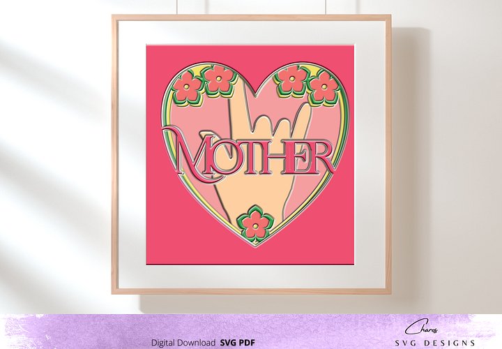 3D I Love You Mother SVG in ASL Layered Shadow Box Design product image (1)