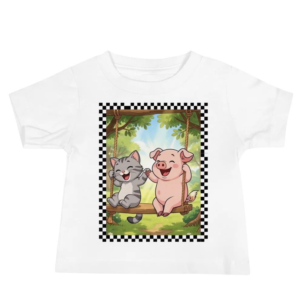 Cheerful Farm Animal Piglet & Kitten Baby Tee product image (2)