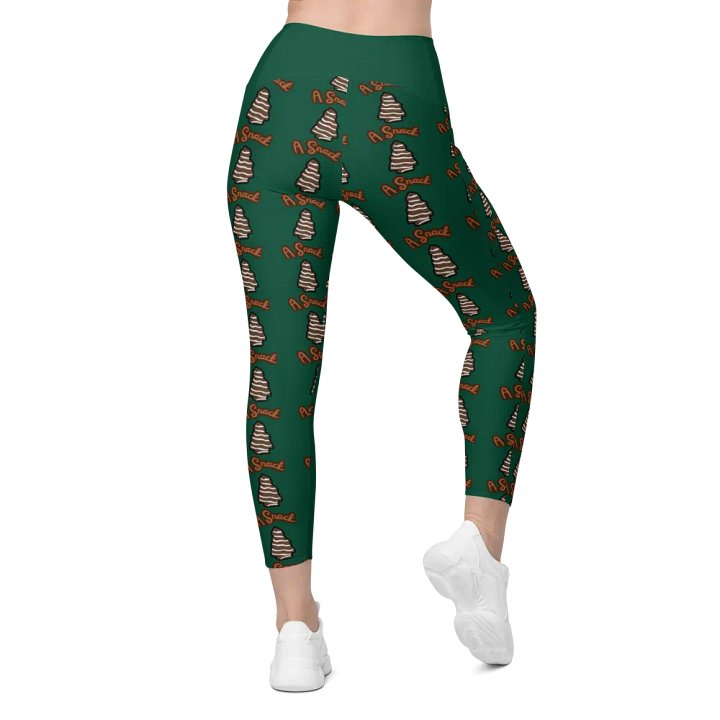 Chocolate Holiday Snack Cake All-Over Print Green Crossover Leggings with Pockets product image (2)
