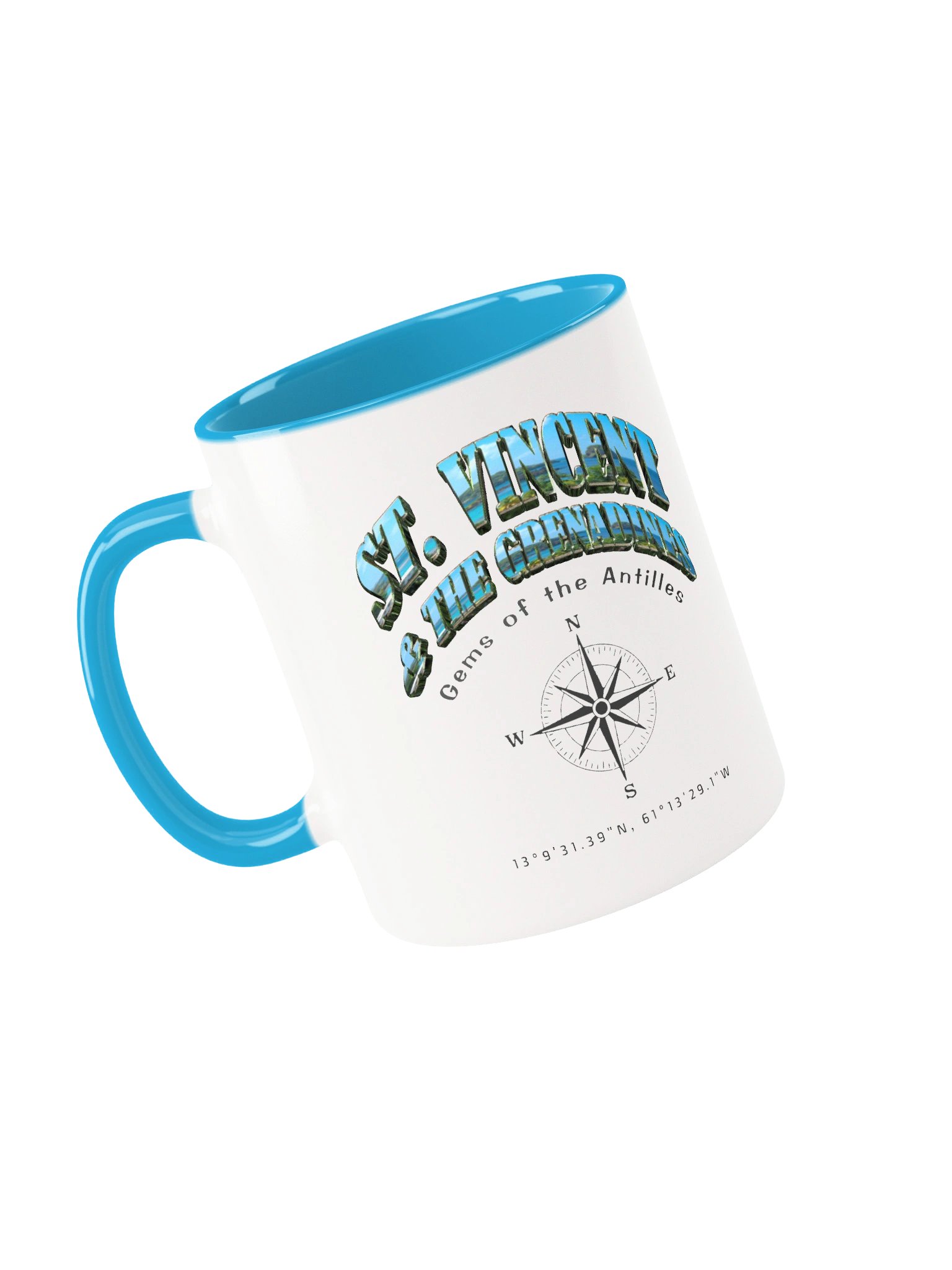 Compass - St. Vincent and the Grenadines - Vintage ALT | Ceramic Mug Sky Blue Peek-A-Boo Inside product image (1)