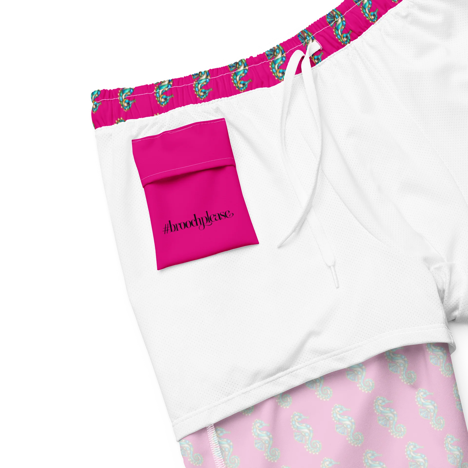 Hot Pink Seahorse Pattern Swim Trunks product image (8)
