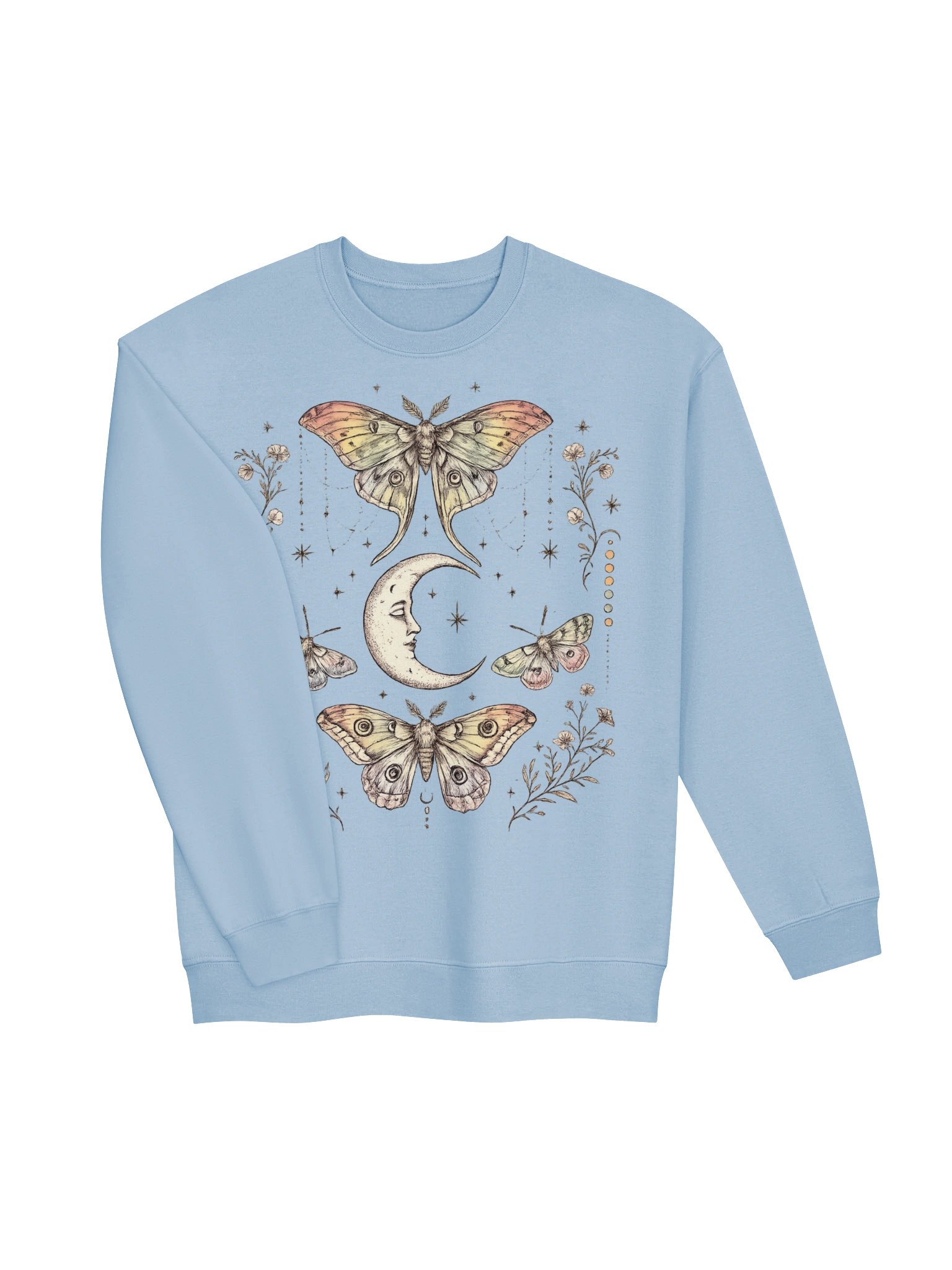 Luna Moth and Crescent Moon Sweatshirt, Mystical Celestial Design product image (5)