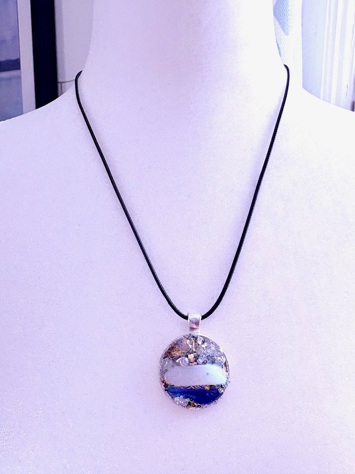 MFD-00226 | Mixed Metal Horizon Sea Glass Pendant Necklace | Handmade Bead & Sea Glass Art | Coastal Charm Jewelry by Monique Faella Designs™ product image (2)