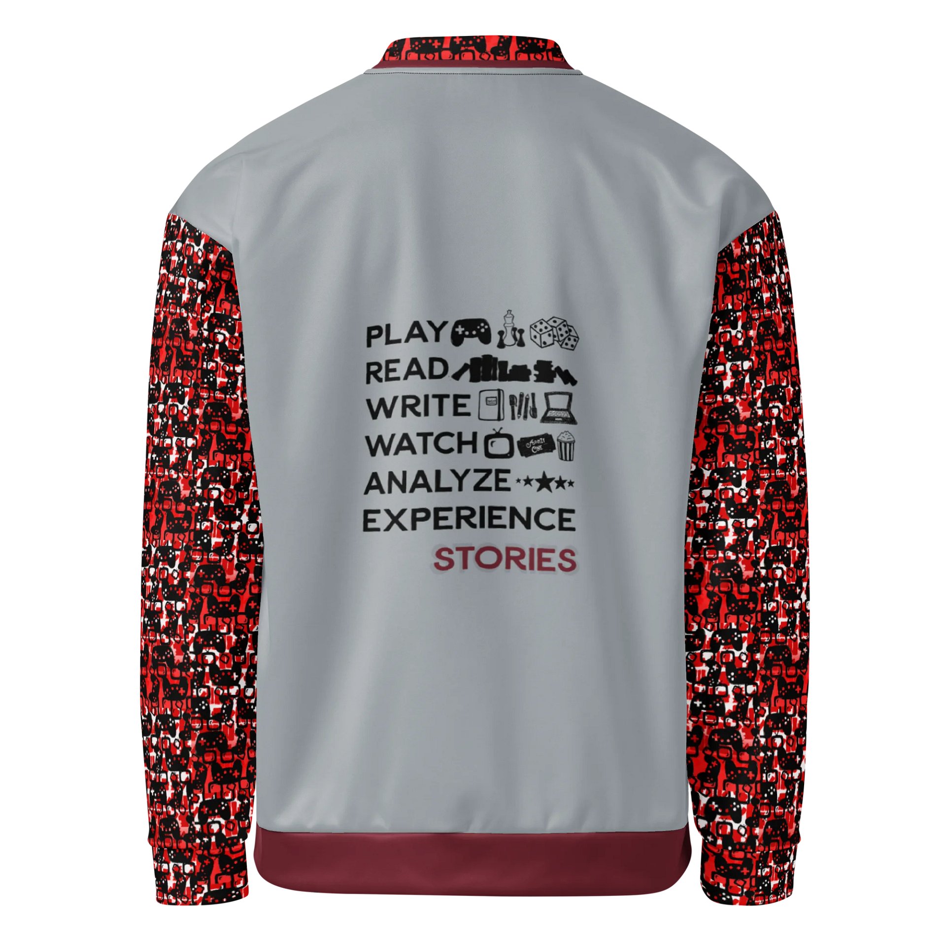 Experience Stories Unisex Bomber Jacket (Red, Gray, and Black) product image (2)