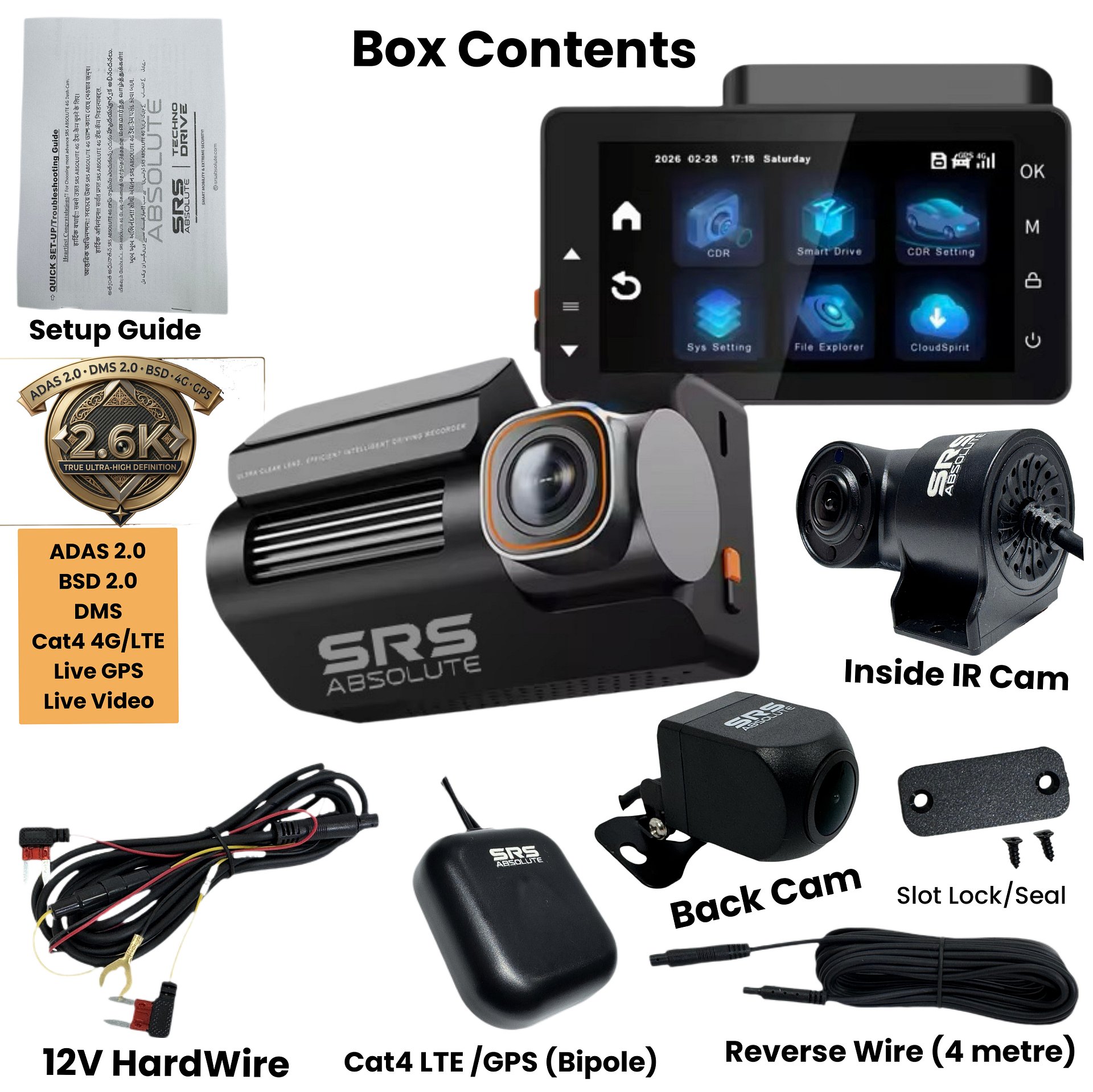SRS ABSOLUTE 3 Channel 2.6K 4G Dash Cam GPS Live Video IR Night Vision STARVIS2 ADAS BSD DMS Parking Monitor Calling Pedestrian TimeLapse WiFi Hotspot Loop Record GSensor 1TB SD SIM Support S52KGen4 product image (10)