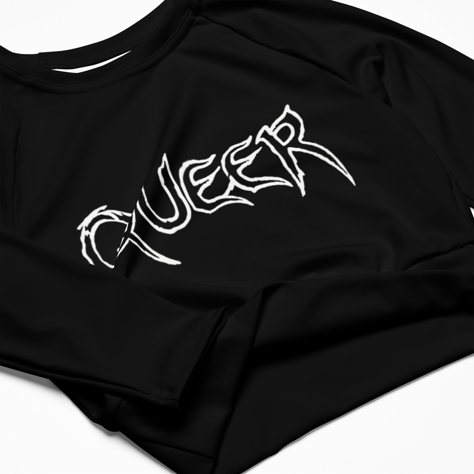 Black Ribbed "Queer" Graphic Crop product image (3)