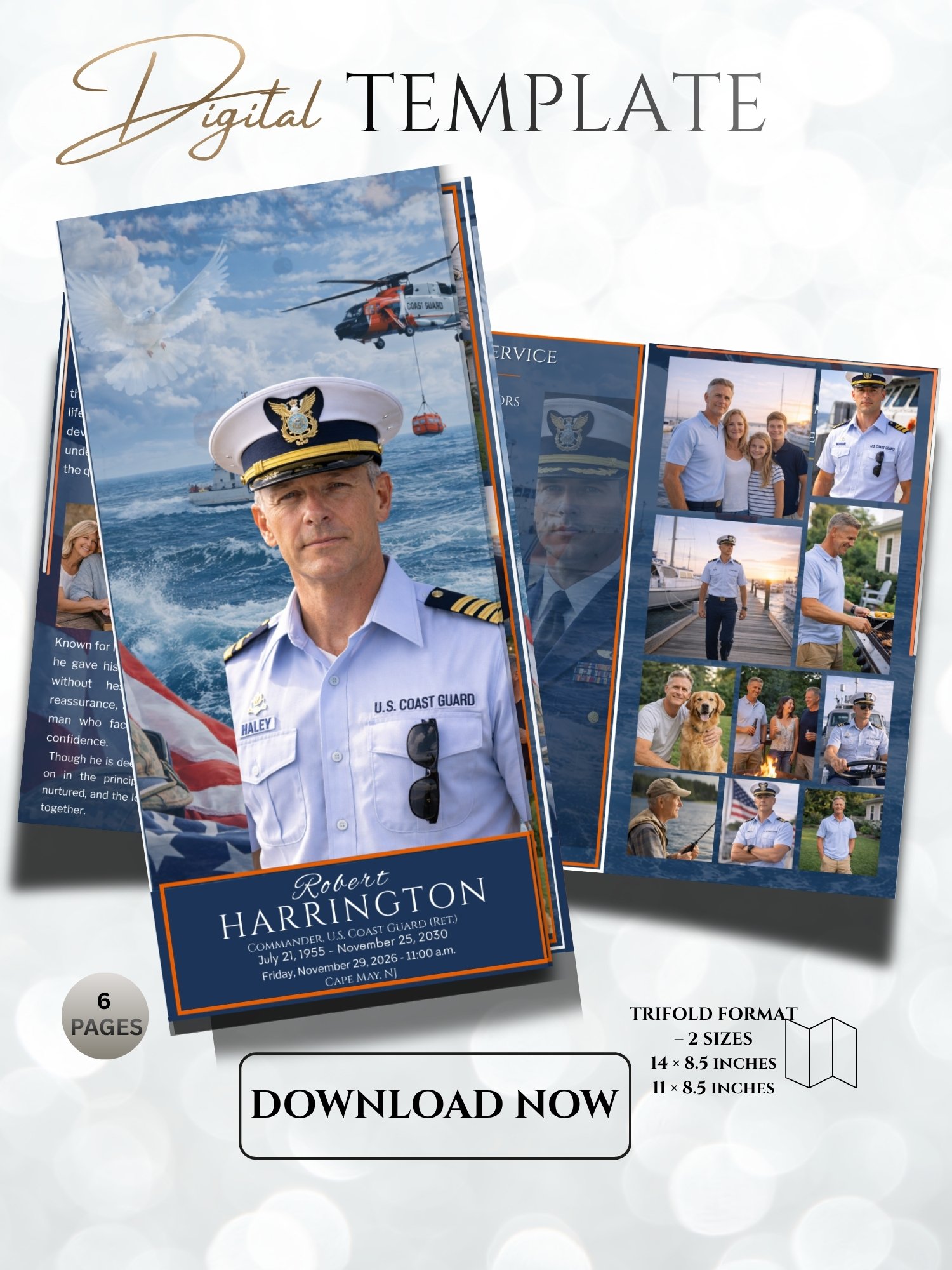 Coast Guard Lifesaving Hero Funeral Program Template for Canva product image (7)