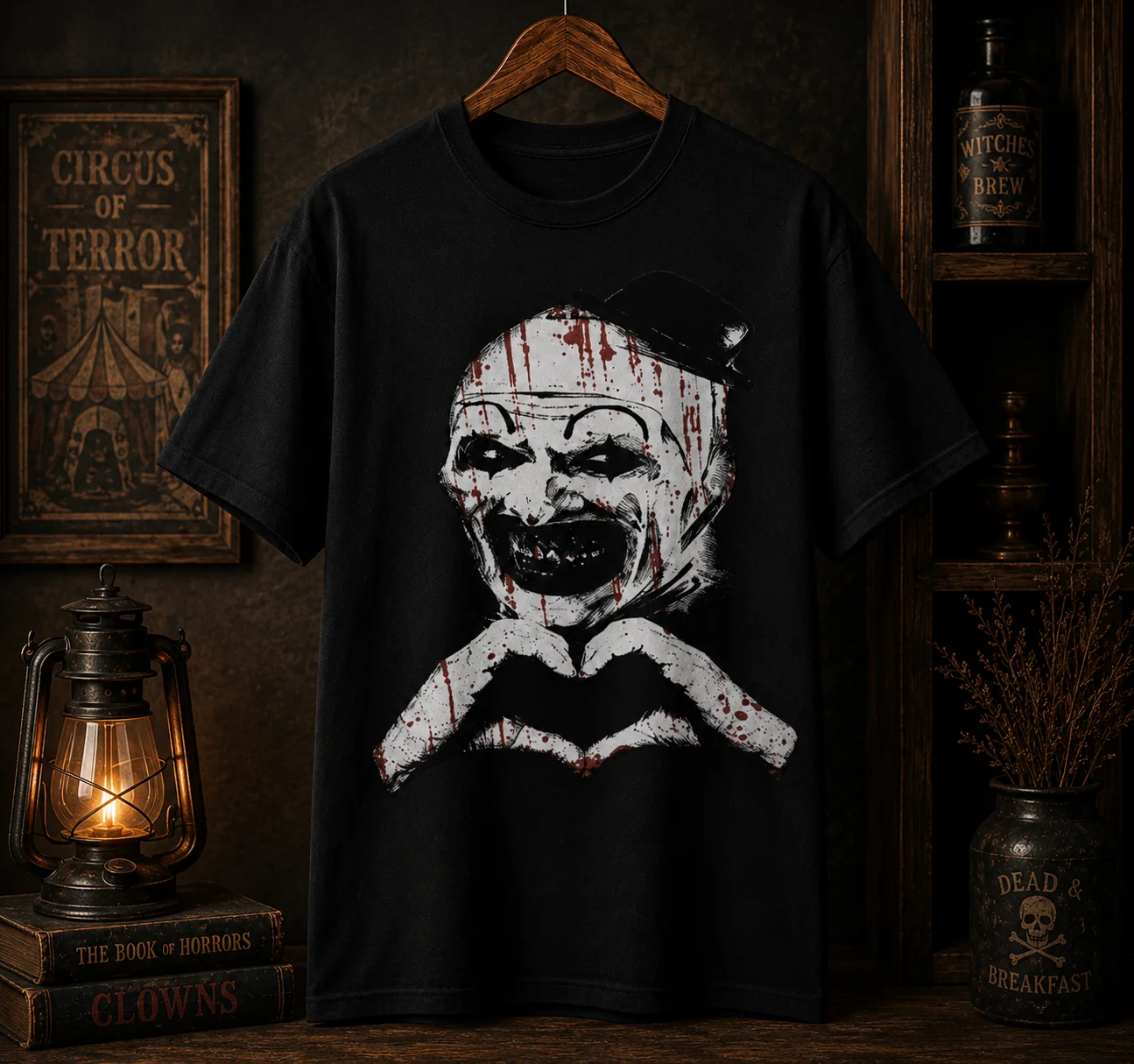Sinister Smiling Clown Graphic Tee | Gothic Horror Shirt product image (1)
