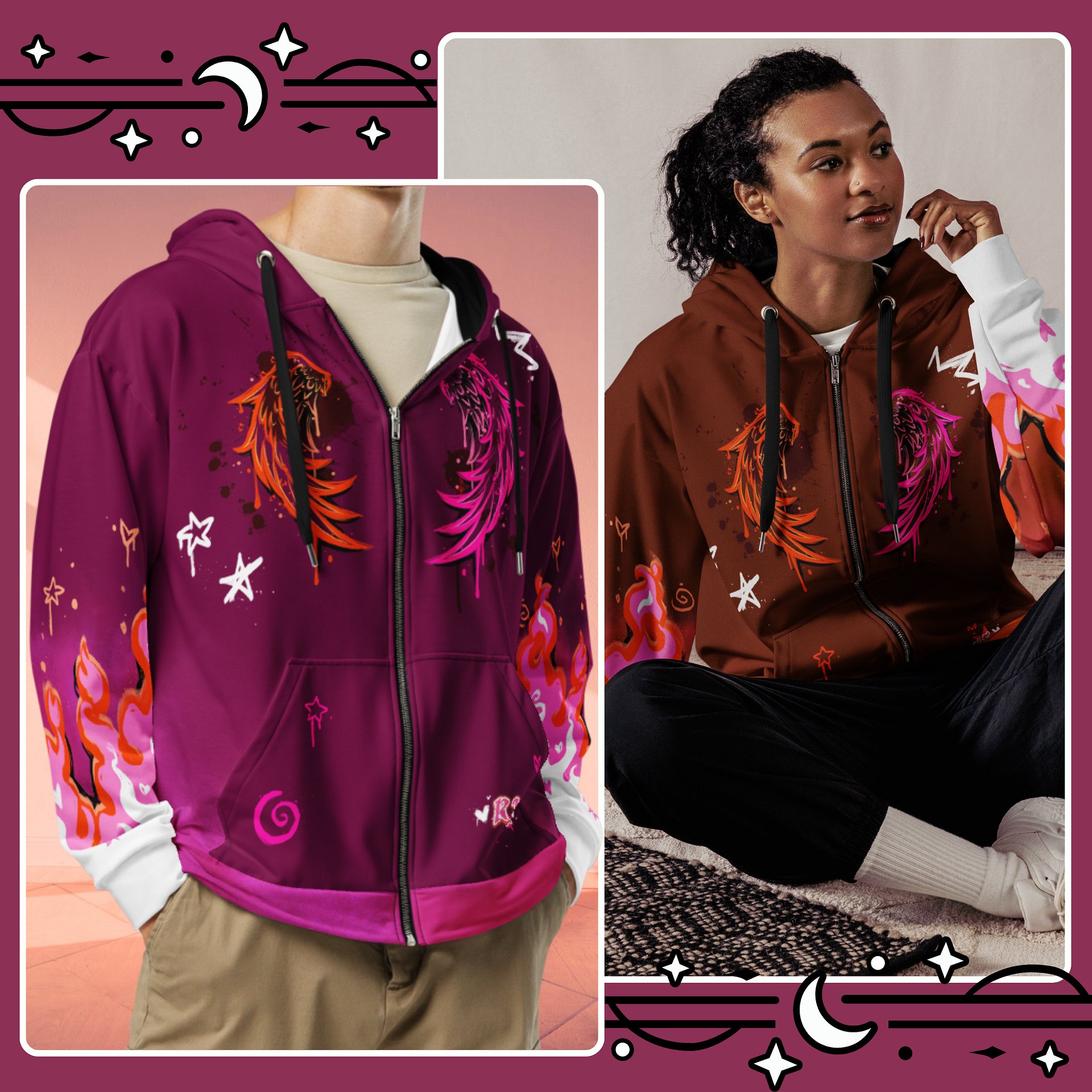 RISE Collection: Subtle Lesbian Pride Phoenix Zip Hoodie - PINK product image (2)