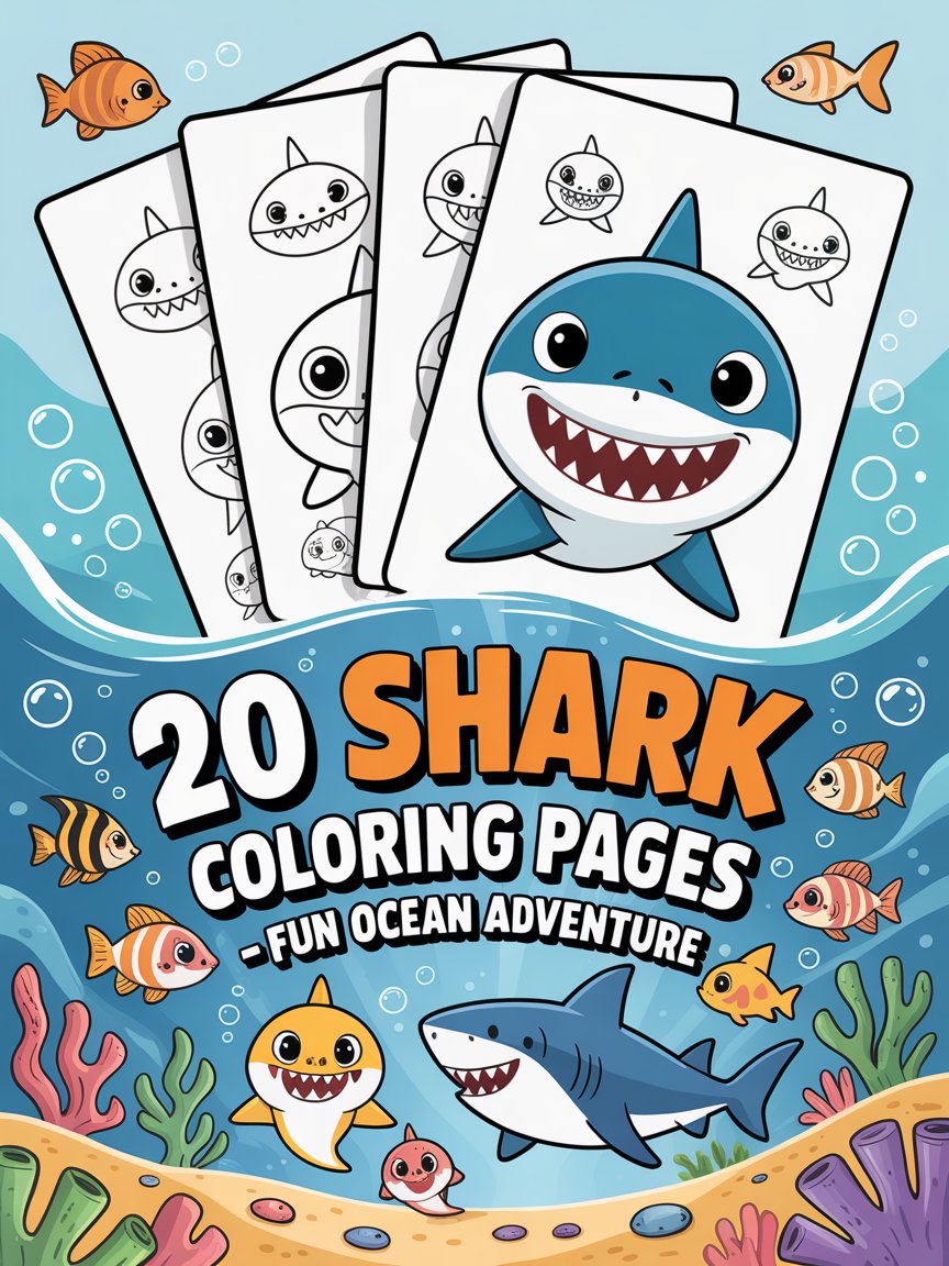 20 Adorable Shark Coloring Pages for Kids & Adults – Fun Ocean Adventure product image (1)