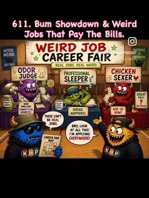 New episode out now! 611. Bum Showdown & Weird Jobs That Pay The Bills.  #newepisode #oddjobs #listennow #funny #insults