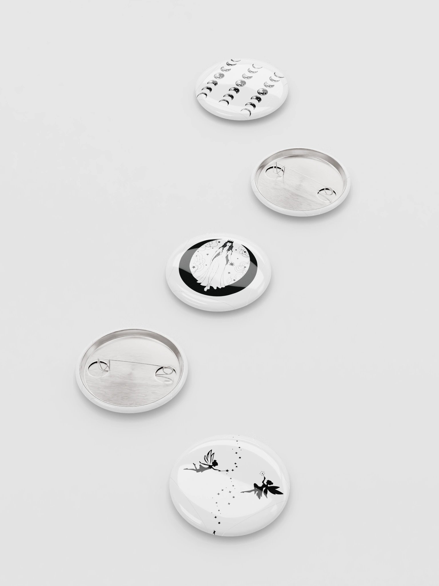 Celestial Moon Enamel Pin Set of 5 — Black & White Lunar Phases & Star Pins for Jackets, Bags & Witchy Accessories product image (4)