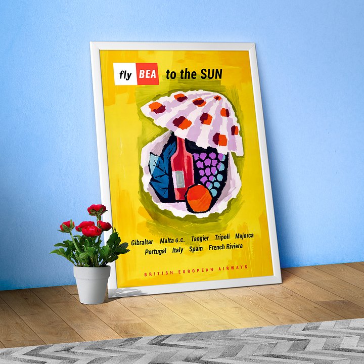 Fly to the sun: Malta, Gibraltar, BEA, 1957 — retro travel poster, vintage travel print, retro travel wall art, retro wall art, travel decor product image (1)
