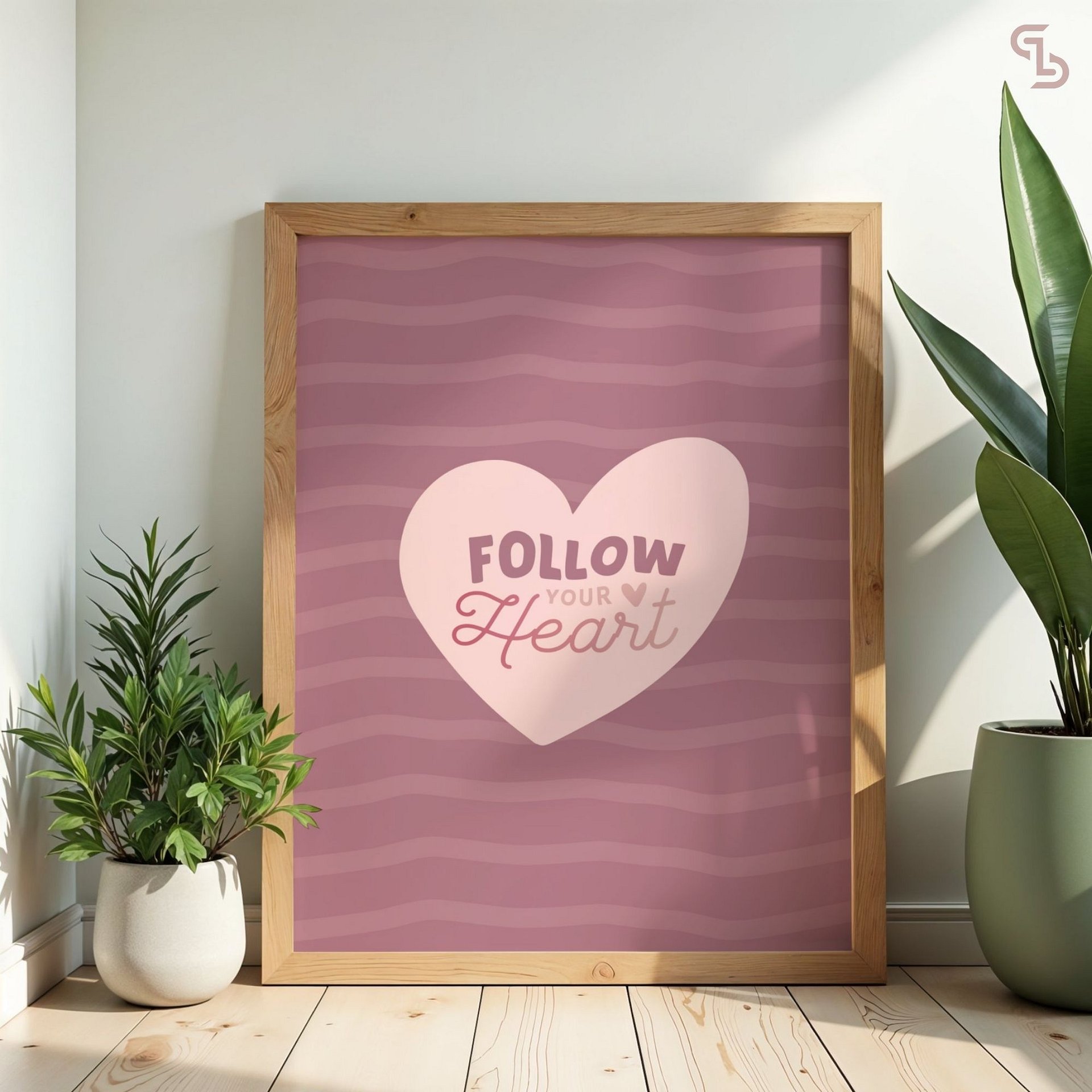 FOLLOW YOUR HEART Pink Digital Wall Art Printable, Wall Art For Living Room, Bathroom Wall Art, Modern Wall Art product image (6)