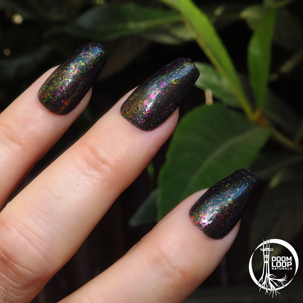 DOOM FOR THE HOLIDAYS - Sparkling Black-Green Rose-Red-Violet-Green Flake Nail Polish product image (4)