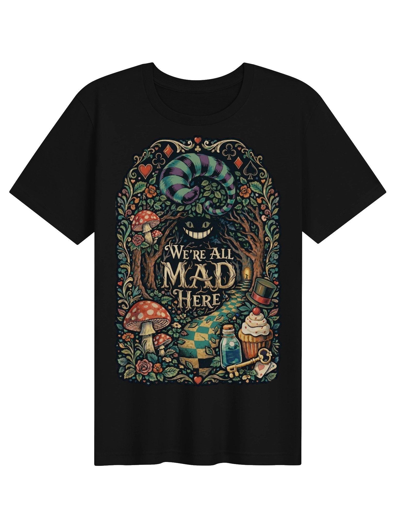 We're All Mad Here Shirt, Psychedelic Forest Wonderland Graphic, Cheshire Cat Tee product image (2)