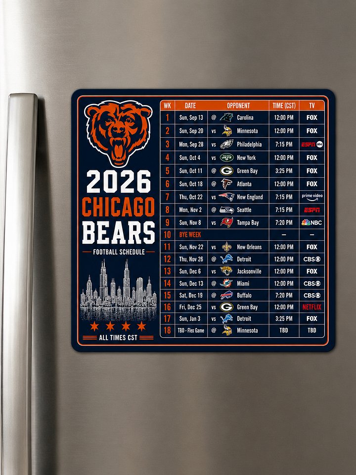 Chicago Bears 2026 Schedule Magnet (Blue) product image (2)