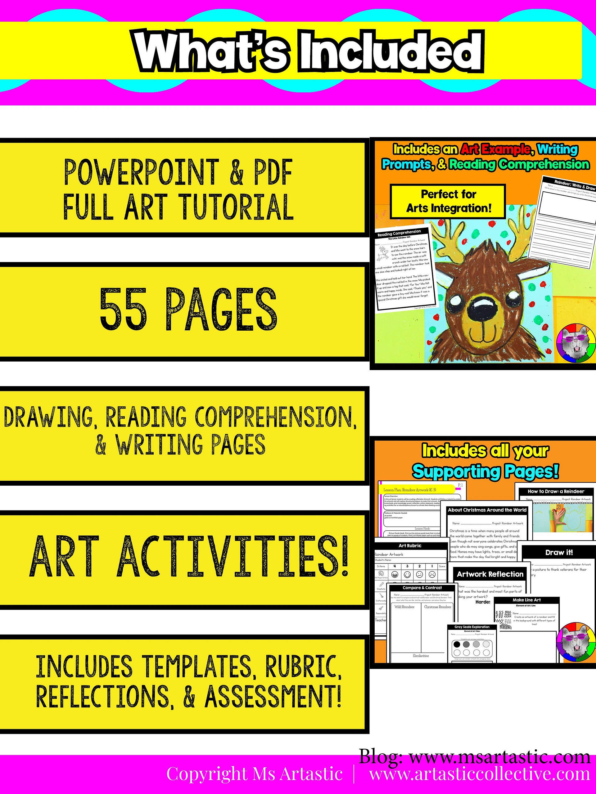 Christmas Art Project Reindeer Art Lesson Christmas Art Activity December Art product image (6)