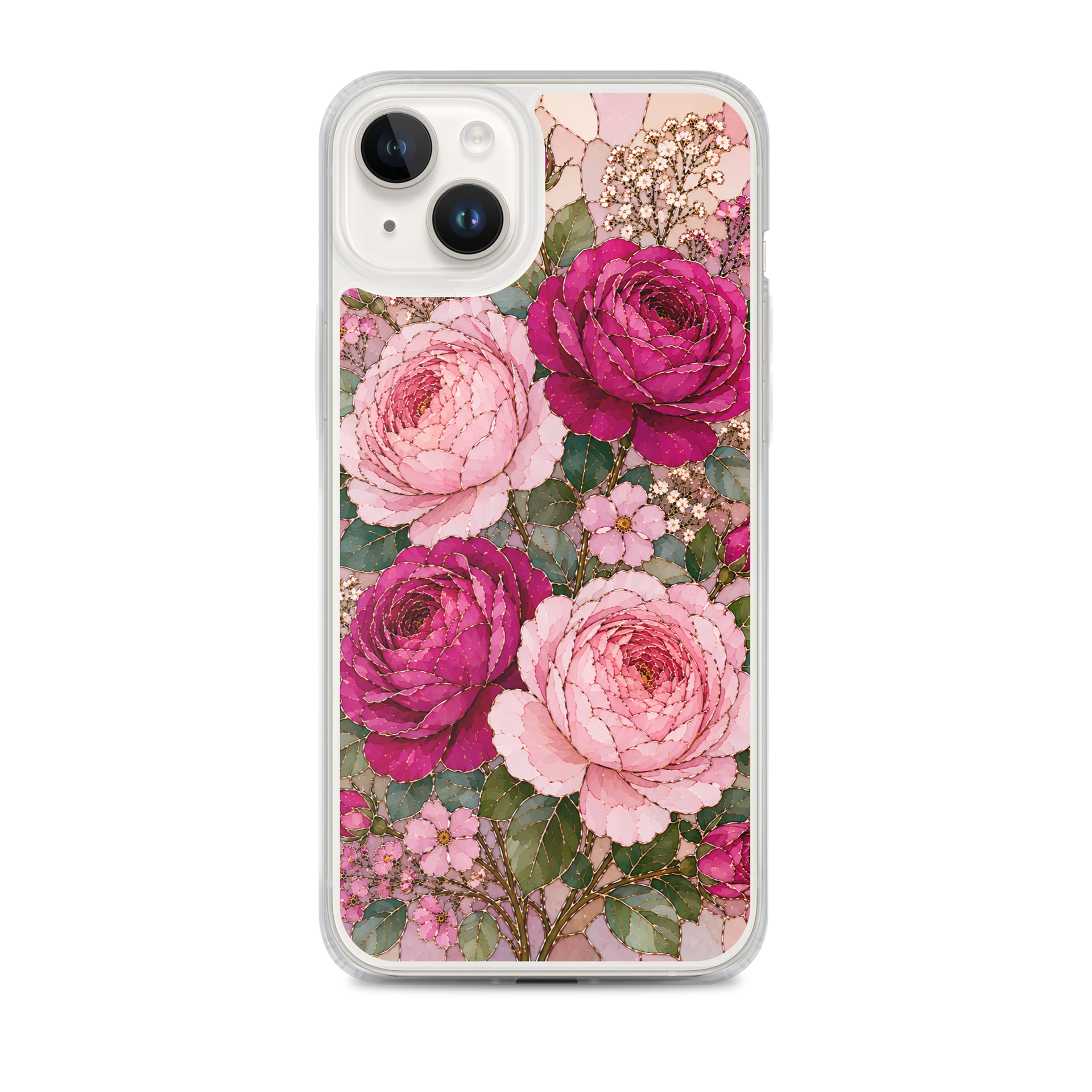 Magenta And Blush Pink Garden Roses Mosaic Premium Soft Silicone iPhone Case - MagSafe Compatible product image (1)