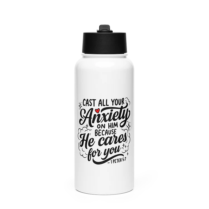 Cast All Your Anxiety Stainless Steel Insulated Water Bottle — 1 Peter 5:7 product image (1)
