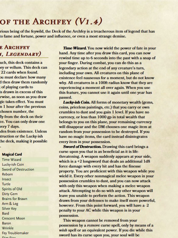 The Deck of the Archfey (5e Homebrew Item) product image (2)