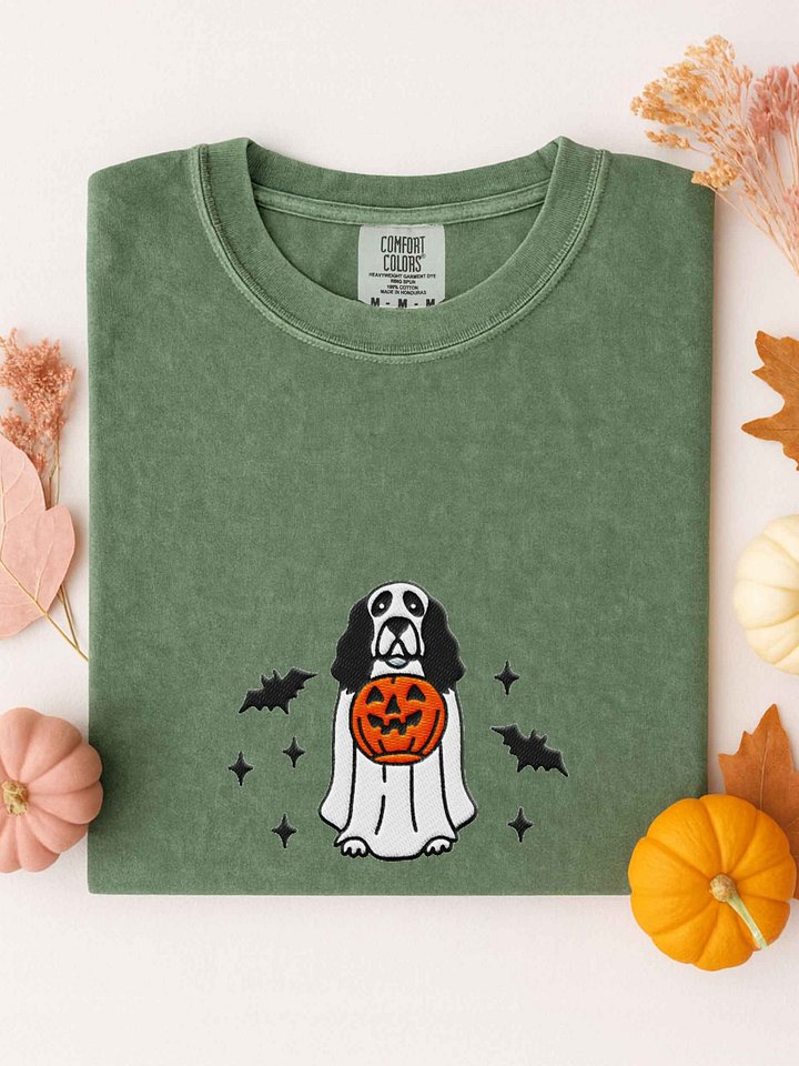 Halloween English Springer Spaniel(Black & White) Embroidered T-Shirt product image (1)