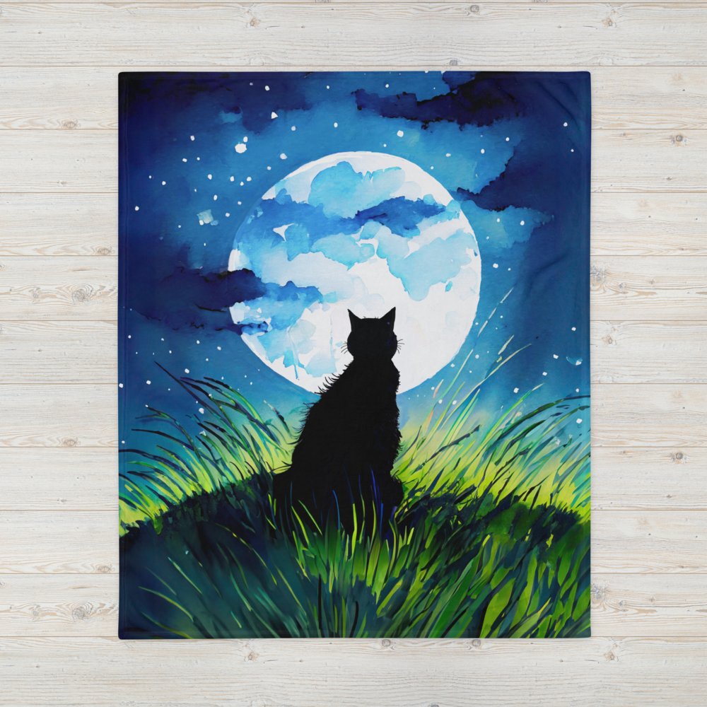A Cat Sings To The Moon Throw Blanket product image (1)