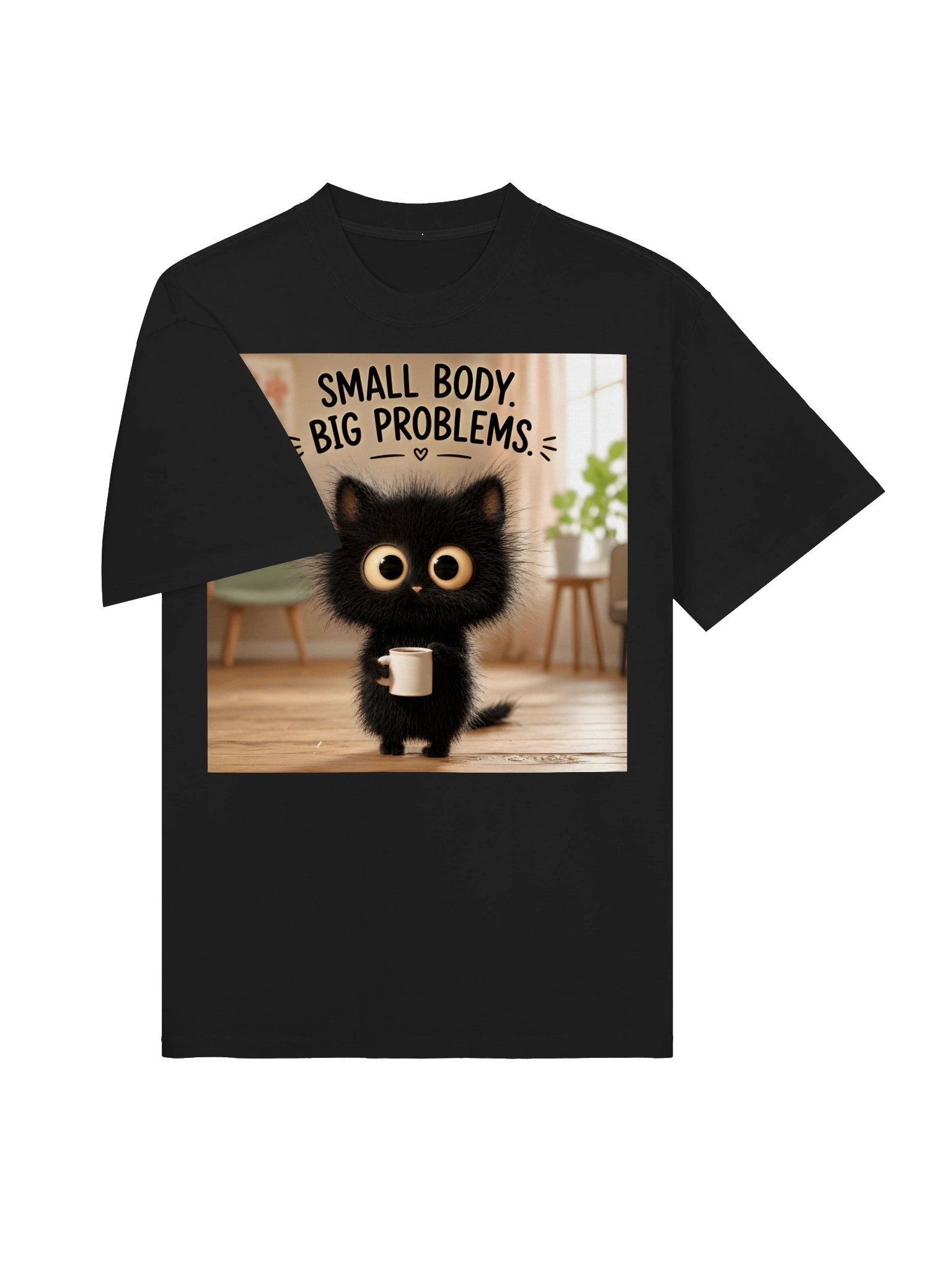 Premium Black Fade Cat T-Shirt, Oversized Unisex Tee, Funny Small Body Big Problems Gift product image (5)