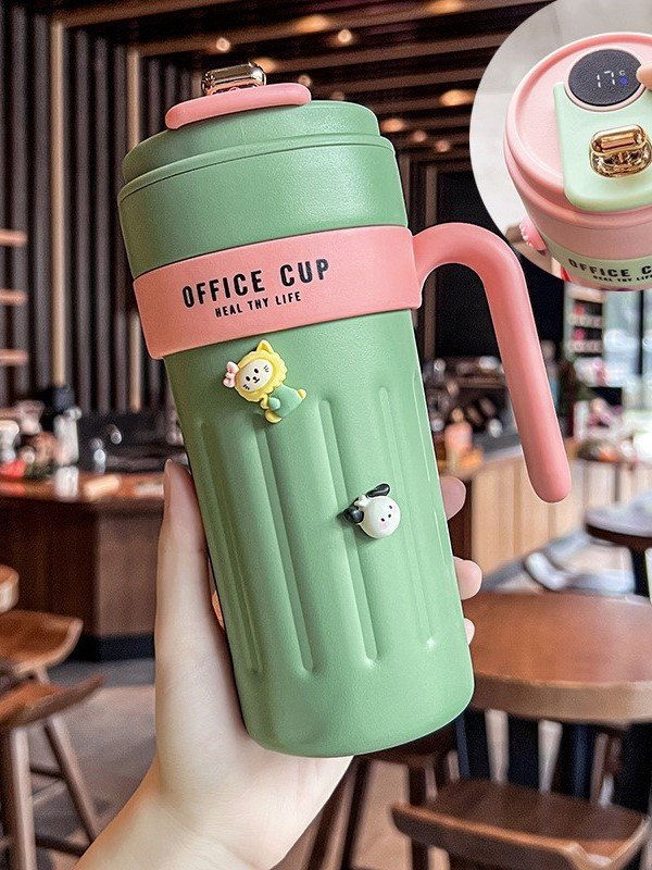 Smart Kawaii Office Mug with Handle & LED Temperature Display - Insulated 17oz Travel Cup - Aesthetic Leak-Proof Thermal Tumbler for Coffee & Tea product image (3)