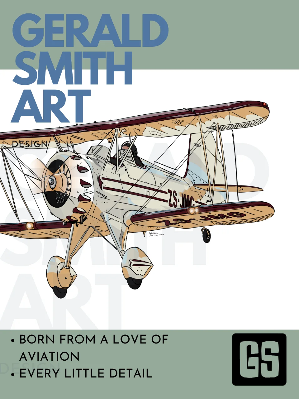 Waco Classic YMF-5 ZS-JMG Digital Printable Aviation Art Illustration Perfect Gift for Pilots & Enthusiasts product image (3)
