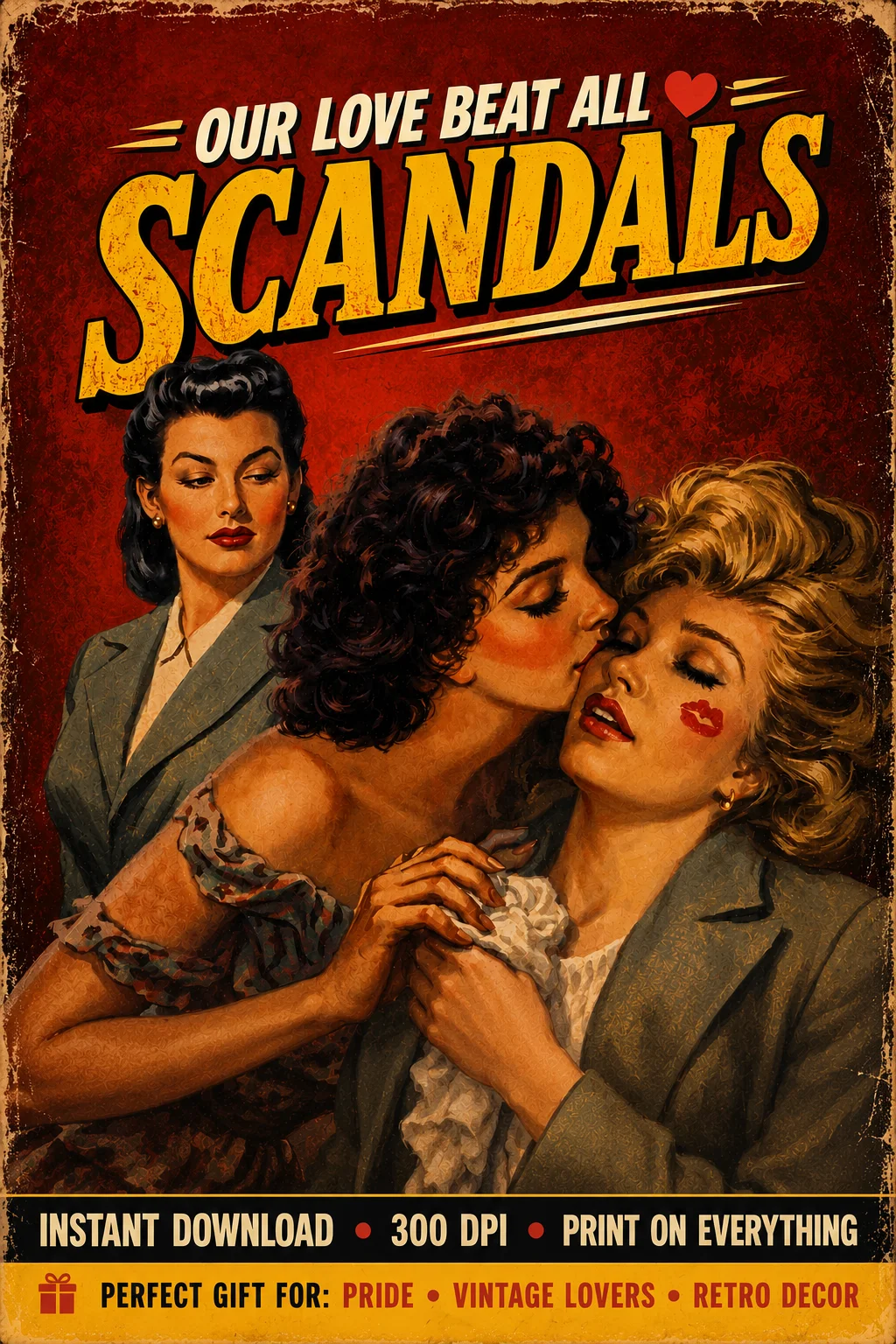 Our Love Beat All Scandals WLW Art | Vintage Pulp Retro Print | 300 DPI Digital Download 16x16 product image (1)