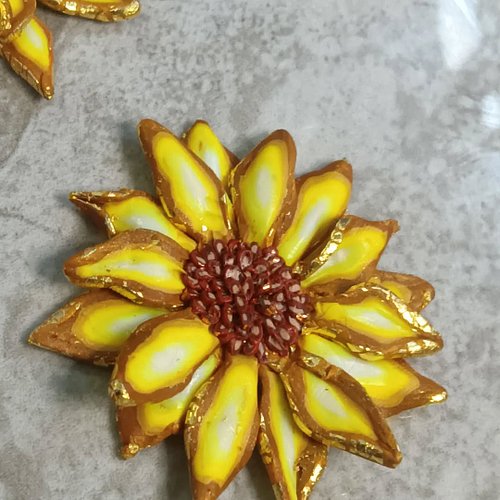 Today's #wip is geode inspired polymer clay sunflowers. The centers of the petals are semi-translucent clay and will allow so...