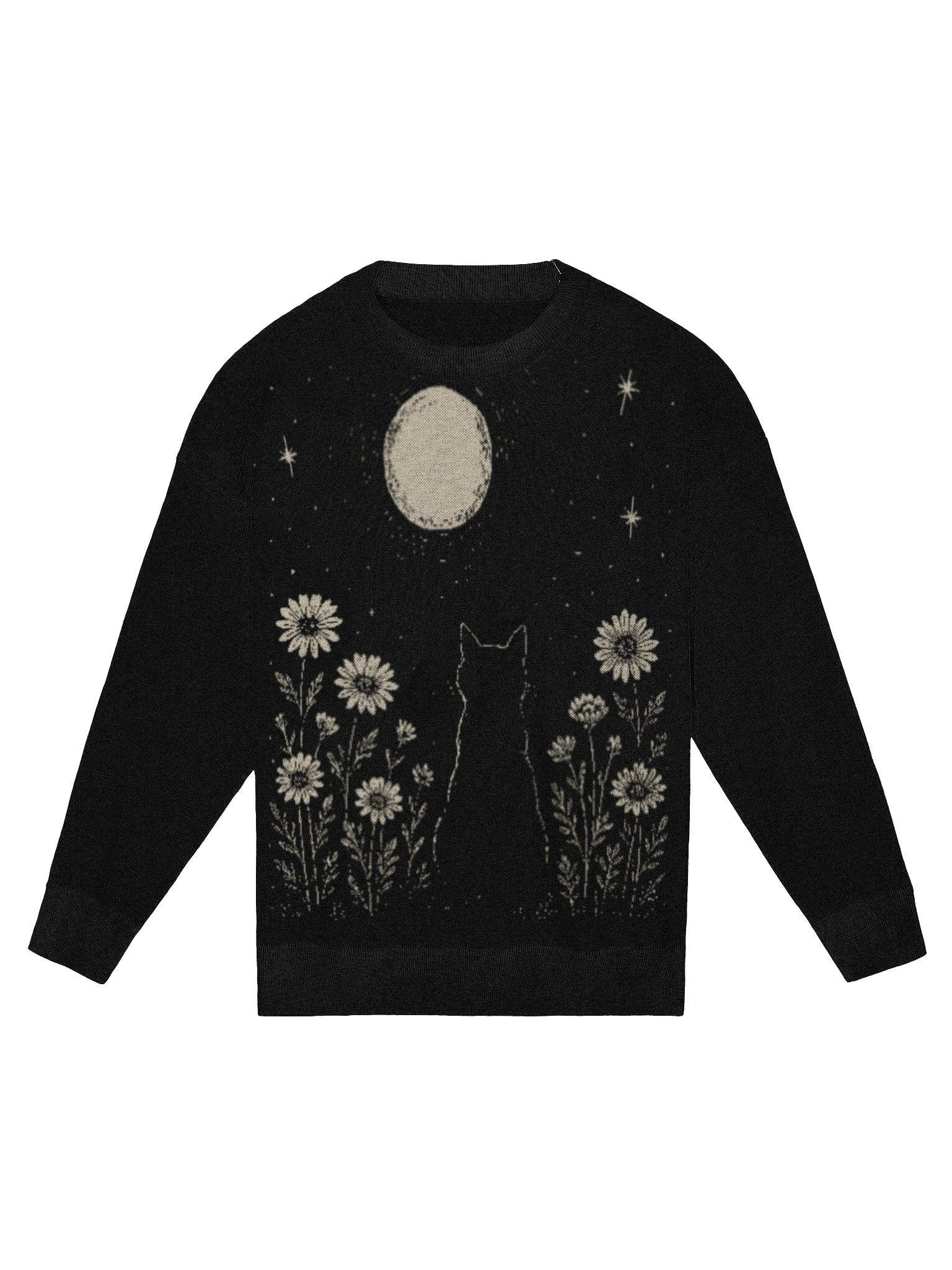 Minimalist Black Cat Moon Wildflower Sweatshirt Boho Celestial Cat Pullover Witchy Floral Cat Lover Gift Aesthetic Cozy Fall Crewneck product image (1)