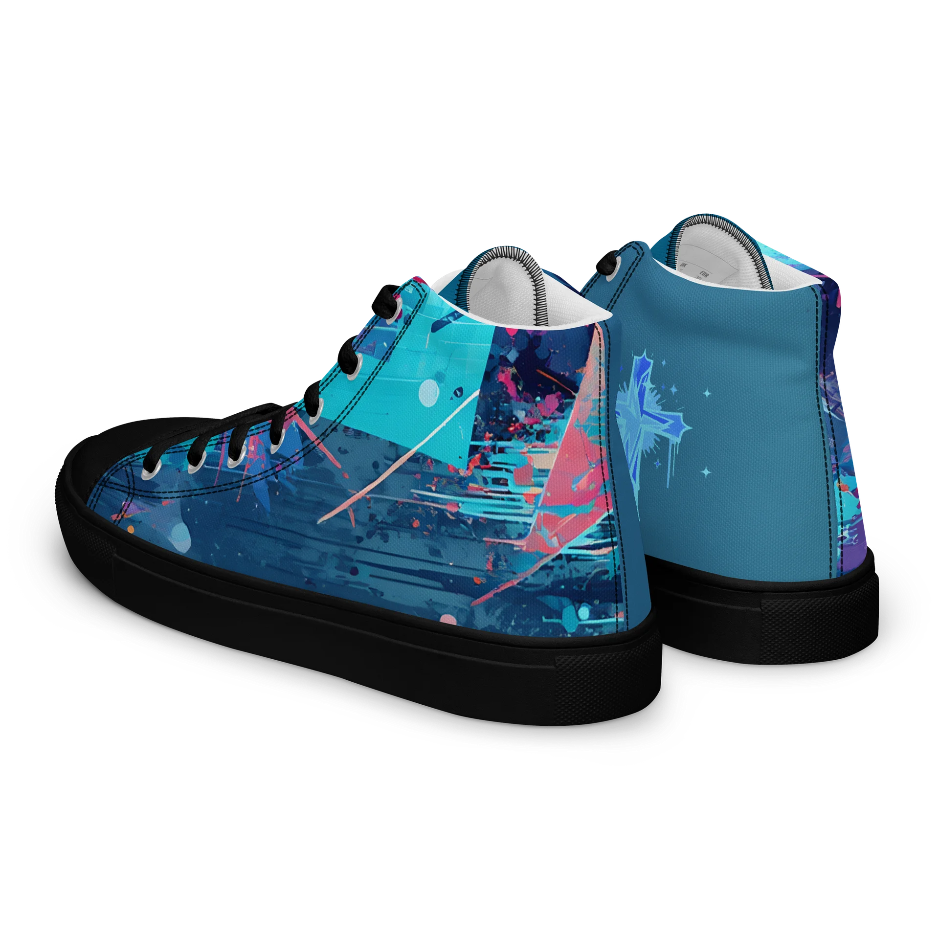 Neon Blue Graffiti Cross Mens High Top Shoes product image (7)