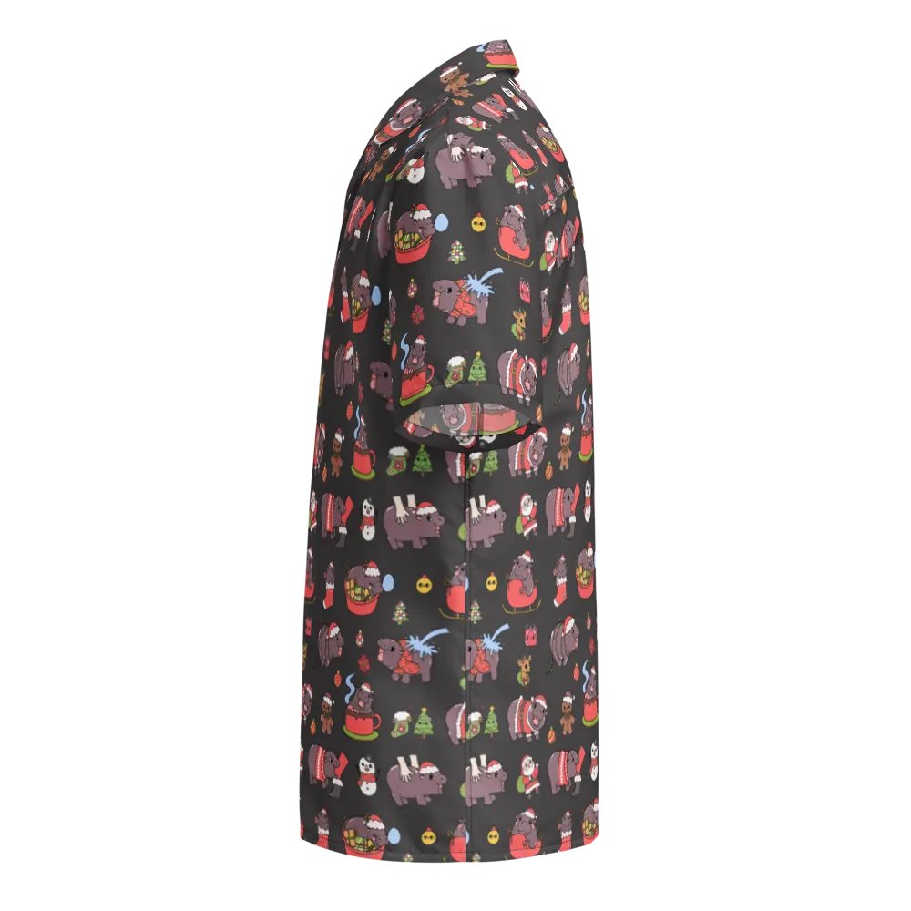 MOODENG'S BLACK CHRISTMAS HAWAIIAN SHIRT! product image (7)