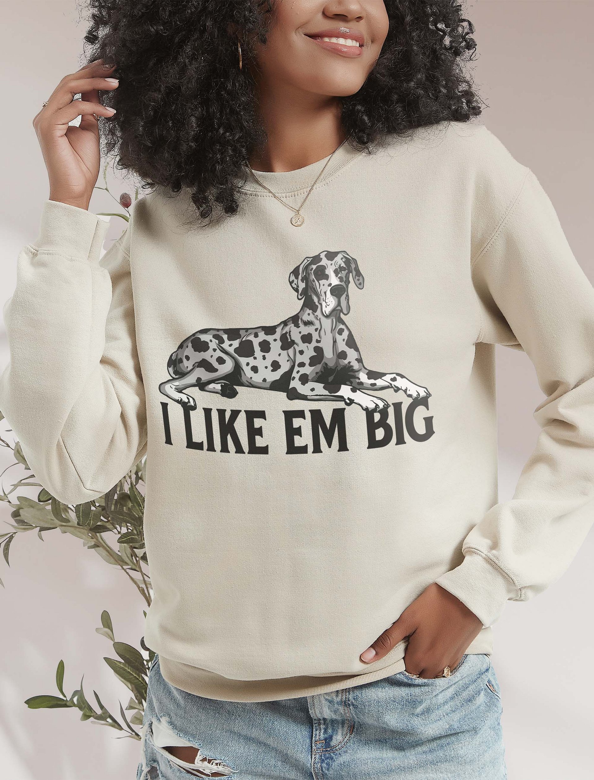 I Like Em Big Sweathirt of a Great Dane (Harlequin) | Funny Shirt for Great Dane Paw-rents product image (2)