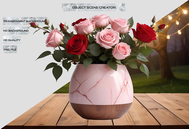 Blushing Marble – Pink Marble Vase with Roses PNG product image (2)