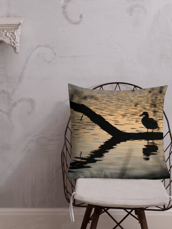 Premium pillow - Silhouette of a duck on a branch in the water product image (1)
