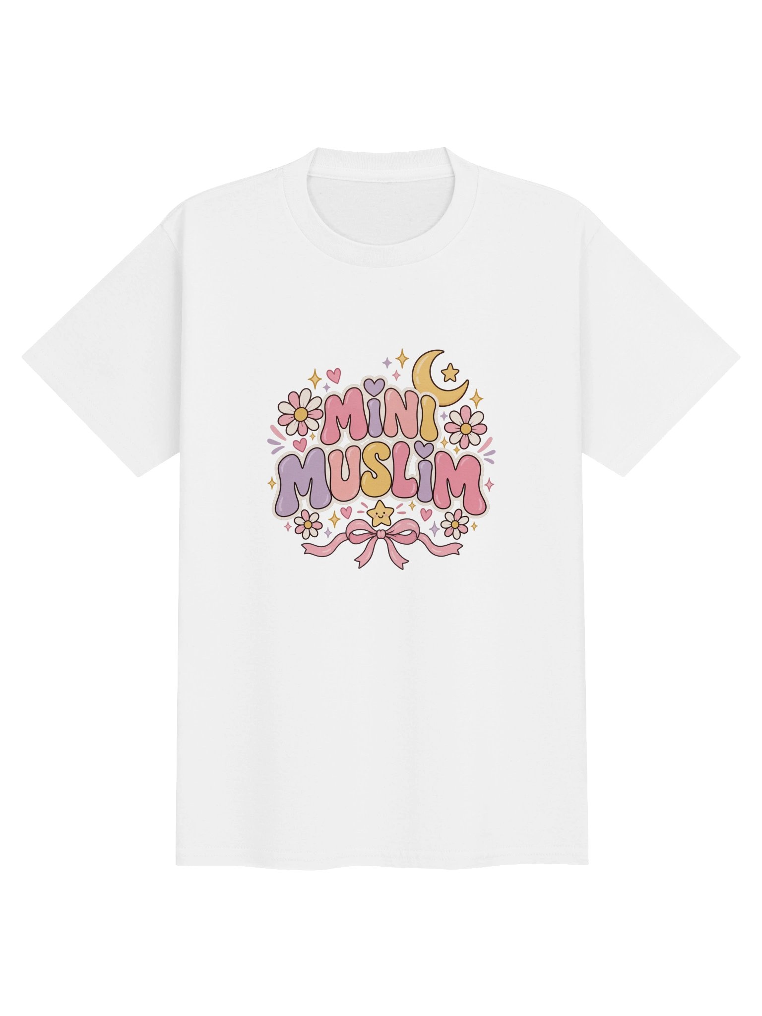 Mini Muslim Girls T-Shirt | Pastel Daisy and Bow Islamic Kids Tee product image (1)