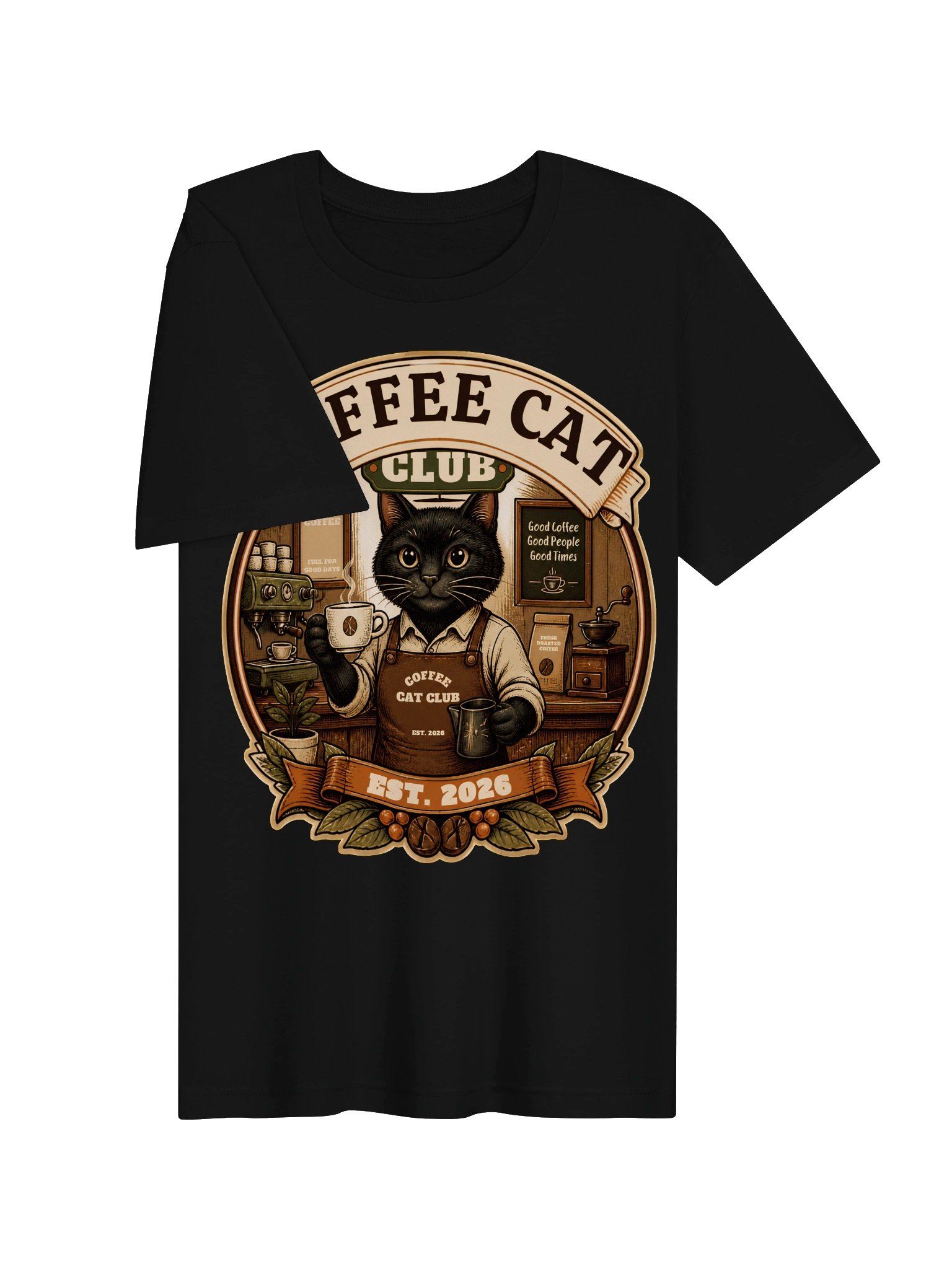 Vintage Coffee Cat Club T-Shirt | Black Cat Coffee Lover Shirt | Retro Cafe Graphic Tee product image (20)