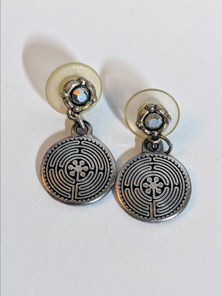 Vintage Silver Goddess Maze Design Earrings product image (1)