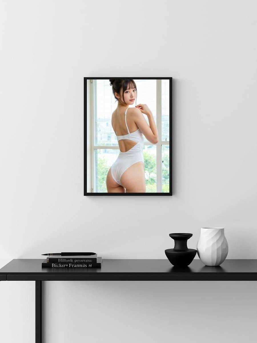 Kawaii White Swimsuit Girl 8x10 Metal Wall Art – Japanese Model Metal Poster product image (3)
