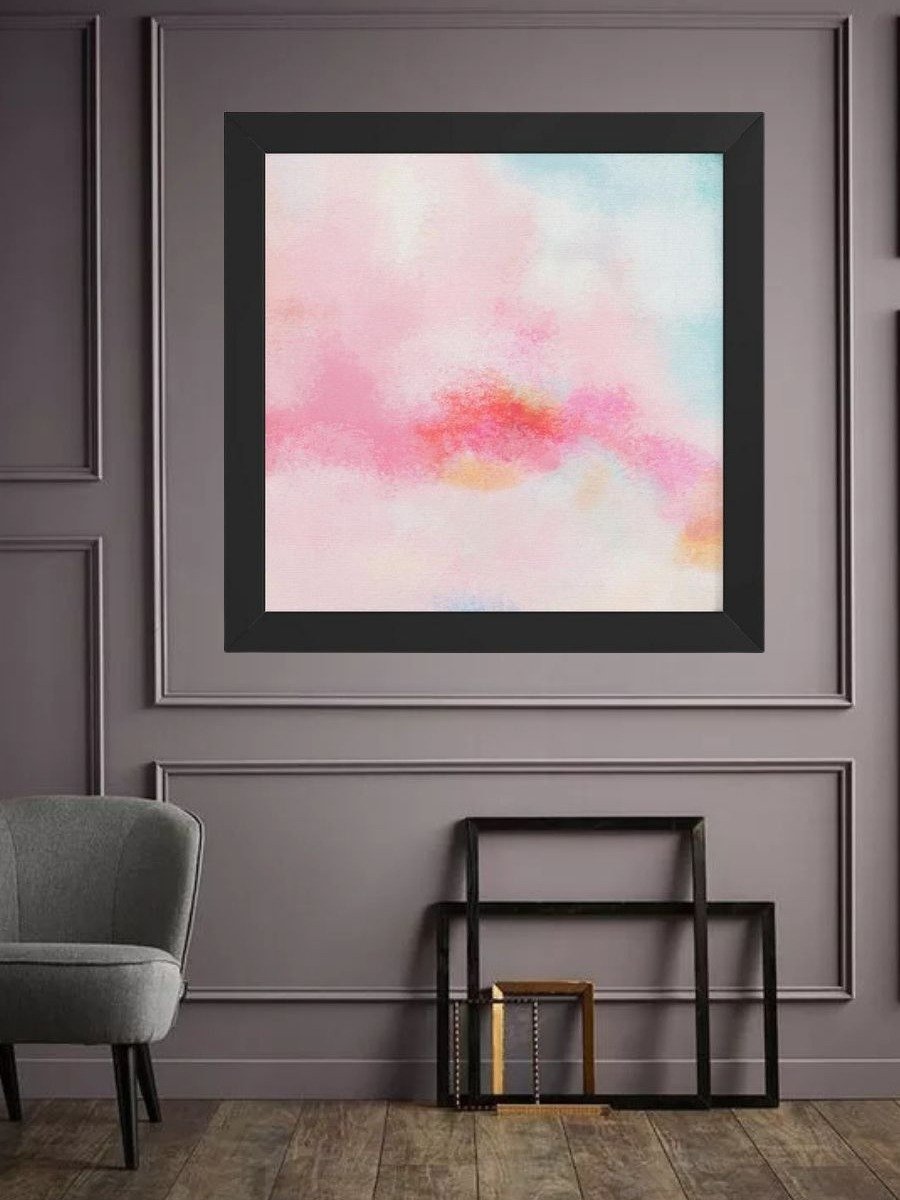 Blush pink, hot pink, peach, teal blue and white abstract painting print product image (1)