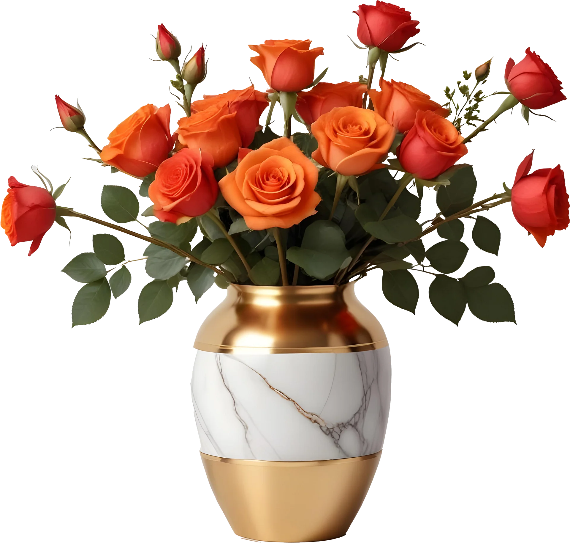 Golden Glow – Marble and Gold Rose Vase PNG product image (1)