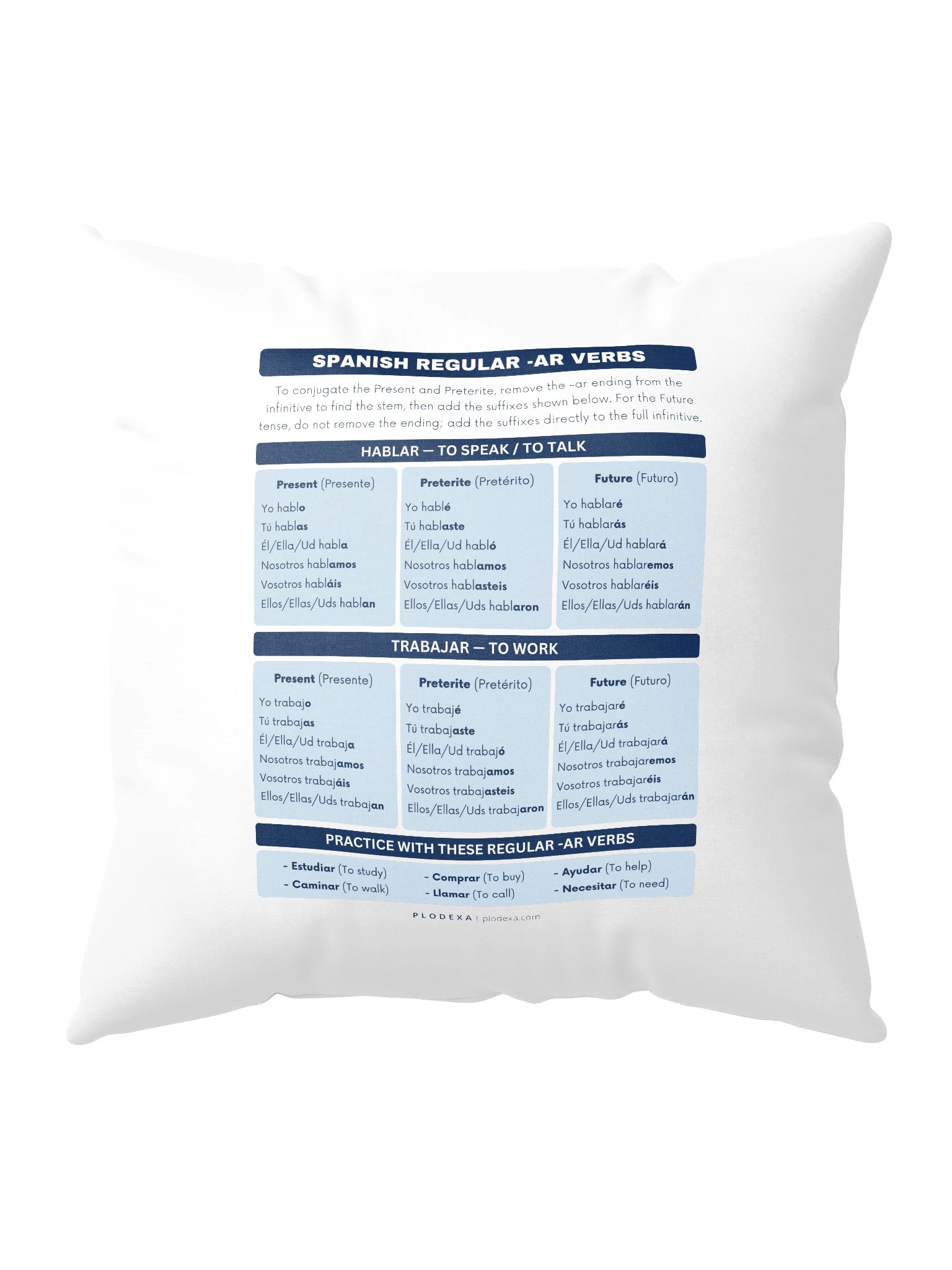 Spanish Regular -AR Verbs Conjugation Pillow product image (1)