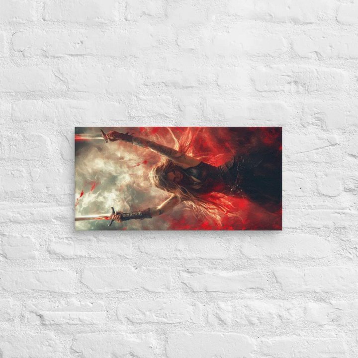 Female warrior raising her 2 swords 01 - Canvas product image (2)